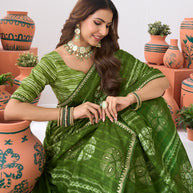 Laxmipati Ishita Green Floral Printed Chiffon Saree