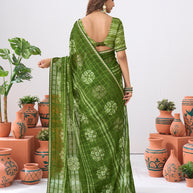 Laxmipati Ishita Green Floral Printed Chiffon Saree