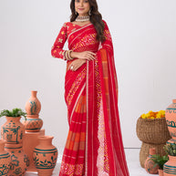 Laxmipati Ishita Red Ikkat Printed Chiffon Saree