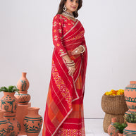 Laxmipati Ishita Red Ikkat Printed Chiffon Saree