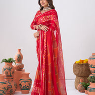 Laxmipati Ishita Red Ikkat Printed Chiffon Saree
