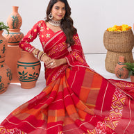 Laxmipati Ishita Red Ikkat Printed Chiffon Saree