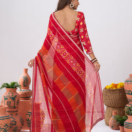 Laxmipati Ishita Red Ikkat Printed Chiffon Saree