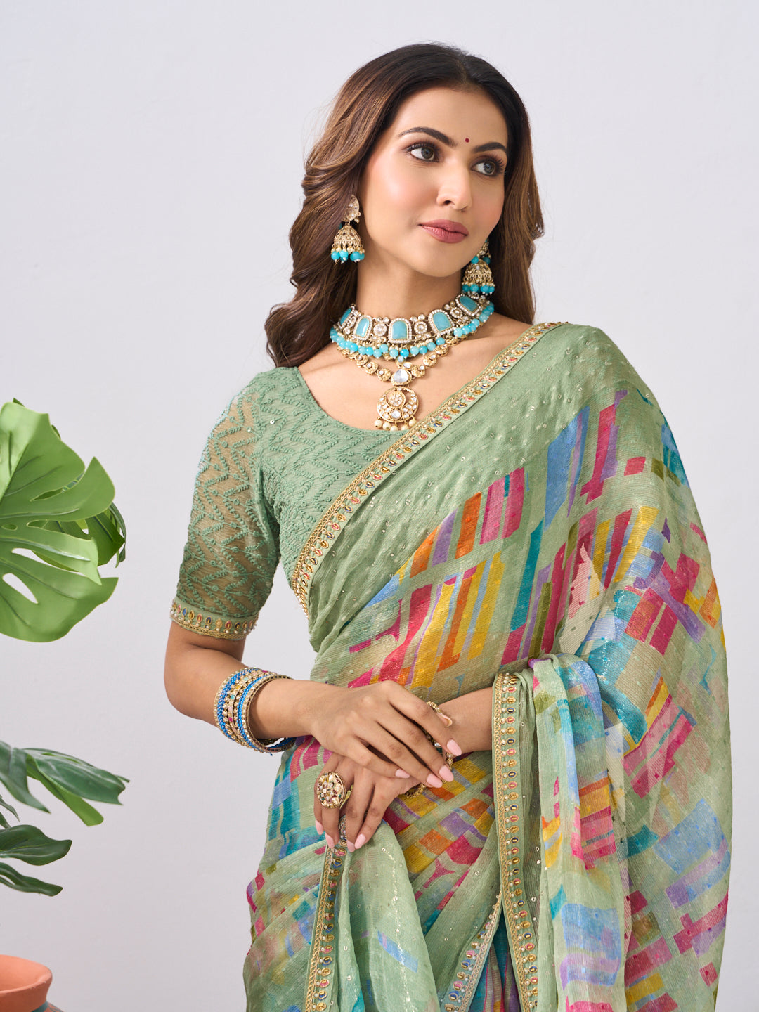 Laxmipati Ishita Pastel Green Abstract Printed Silk Saree