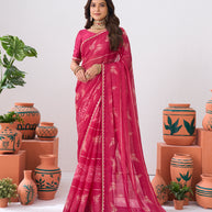 Laxmipati Ishita Pink Floral Pinted Chiffon Saree