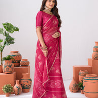 Laxmipati Ishita Pink Floral Pinted Chiffon Saree