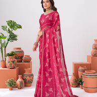 Laxmipati Ishita Pink Floral Pinted Chiffon Saree