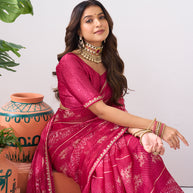 Laxmipati Ishita Pink Floral Pinted Chiffon Saree