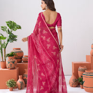Laxmipati Ishita Pink Floral Pinted Chiffon Saree