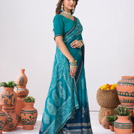 Laxmipati Ishita Blue Floral Printed Georgette Saree
