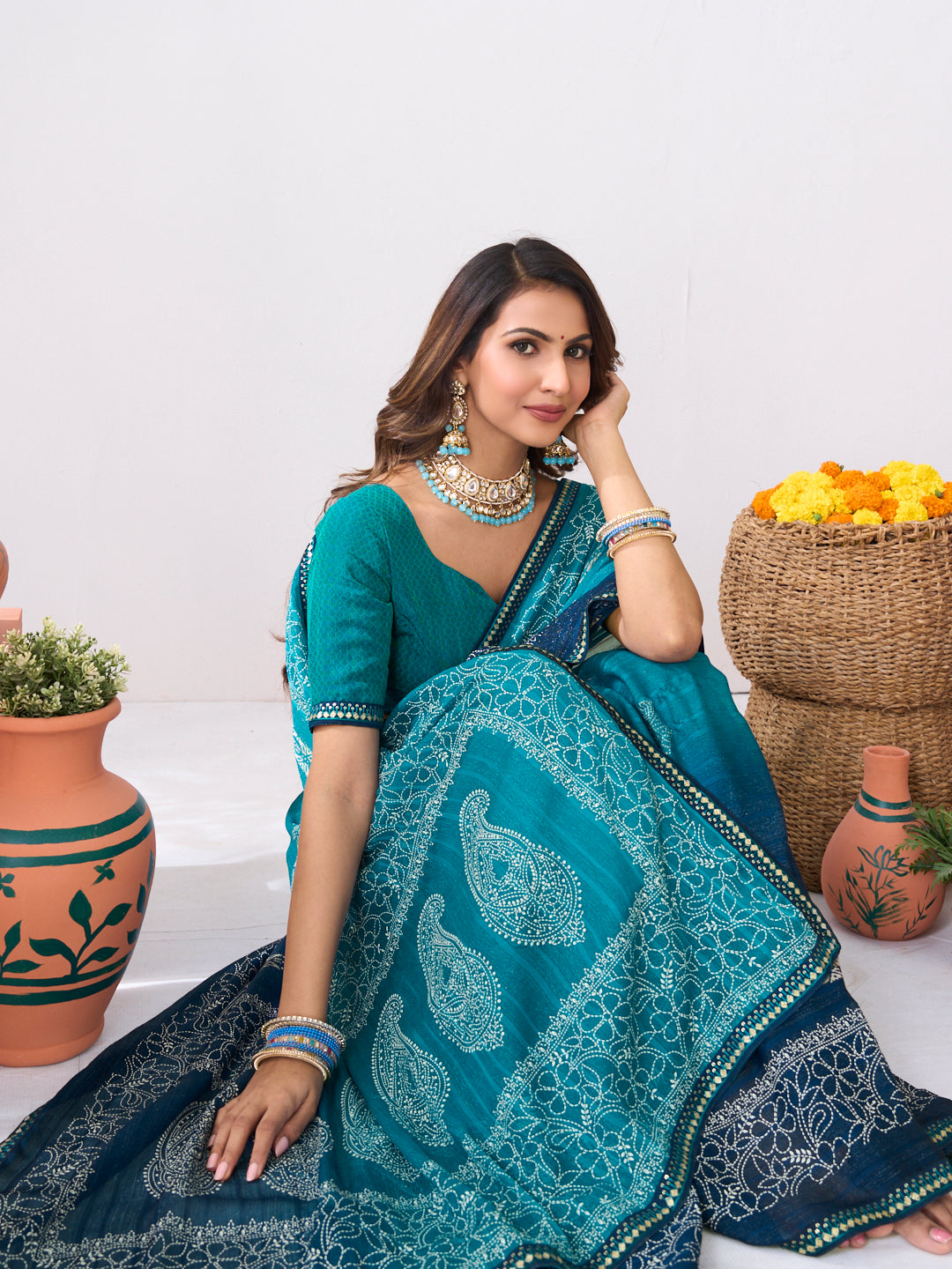 Laxmipati Ishita Blue Floral Printed Georgette Saree