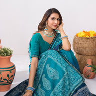 Laxmipati Ishita Blue Floral Printed Georgette Saree