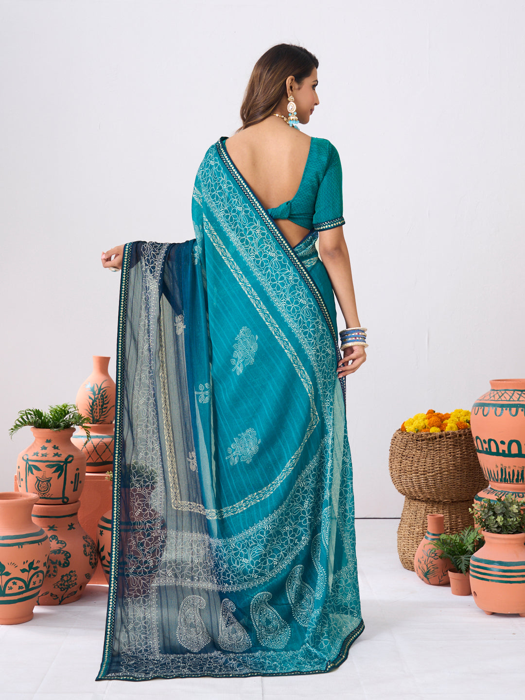 Laxmipati Ishita Blue Floral Printed Georgette Saree