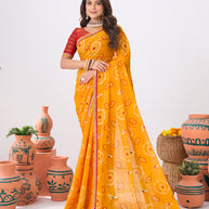 Laxmipati Ishita Mustard Bandhani Printed Georgette Saree