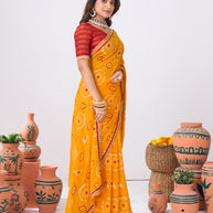 Laxmipati Ishita Mustard Bandhani Printed Georgette Saree
