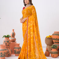 Laxmipati Ishita Mustard Bandhani Printed Georgette Saree