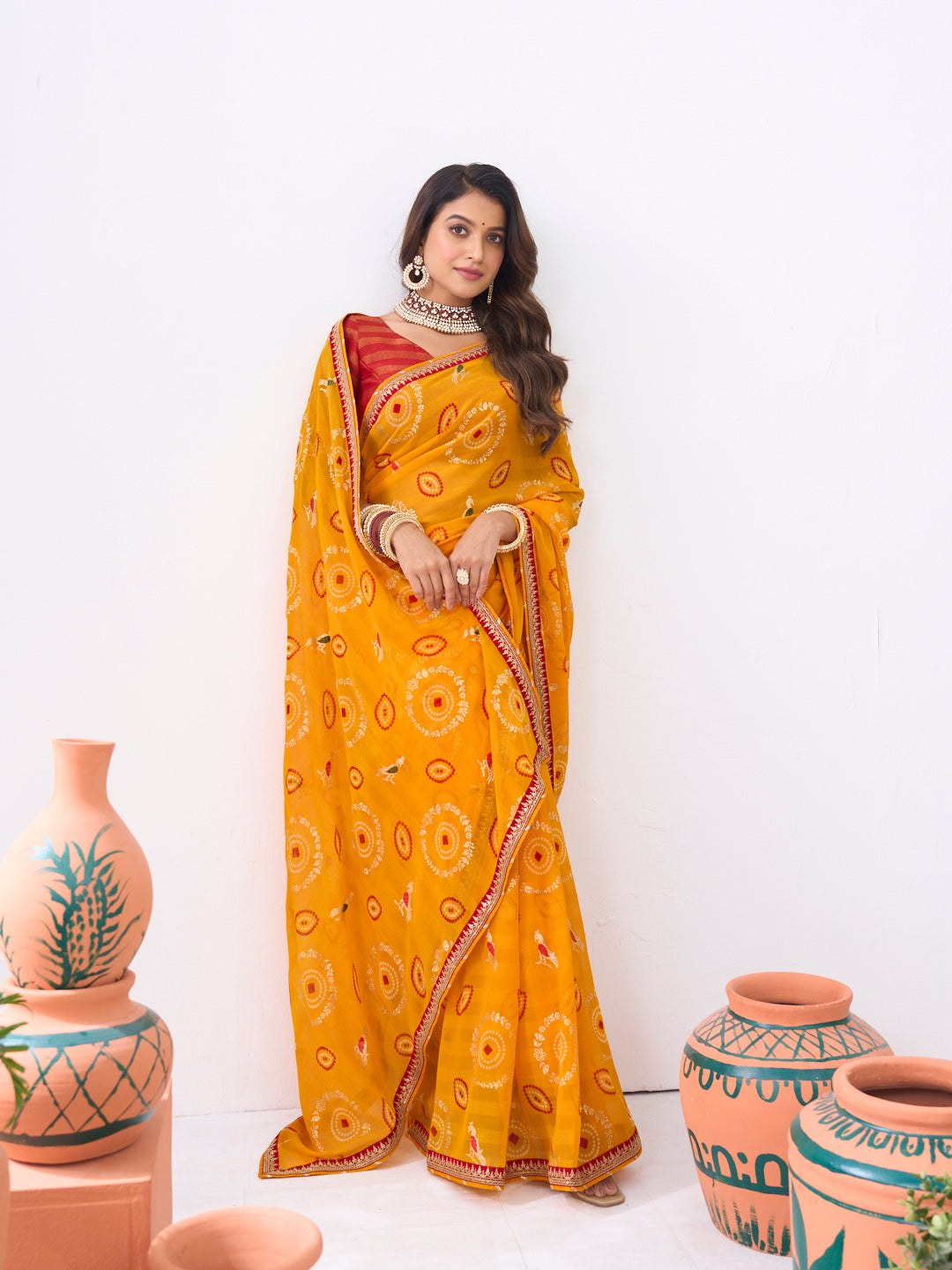 Laxmipati Ishita Mustard Bandhani Printed Georgette Saree