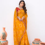 Laxmipati Ishita Mustard Bandhani Printed Georgette Saree