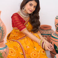 Laxmipati Ishita Mustard Bandhani Printed Georgette Saree