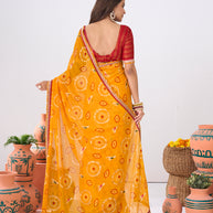 Laxmipati Ishita Mustard Bandhani Printed Georgette Saree