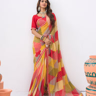 Laxmipati Ishita Multicolor Geometric Printed Chiffon Saree