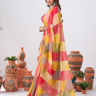 Laxmipati Ishita Multicolor Geometric Printed Chiffon Saree