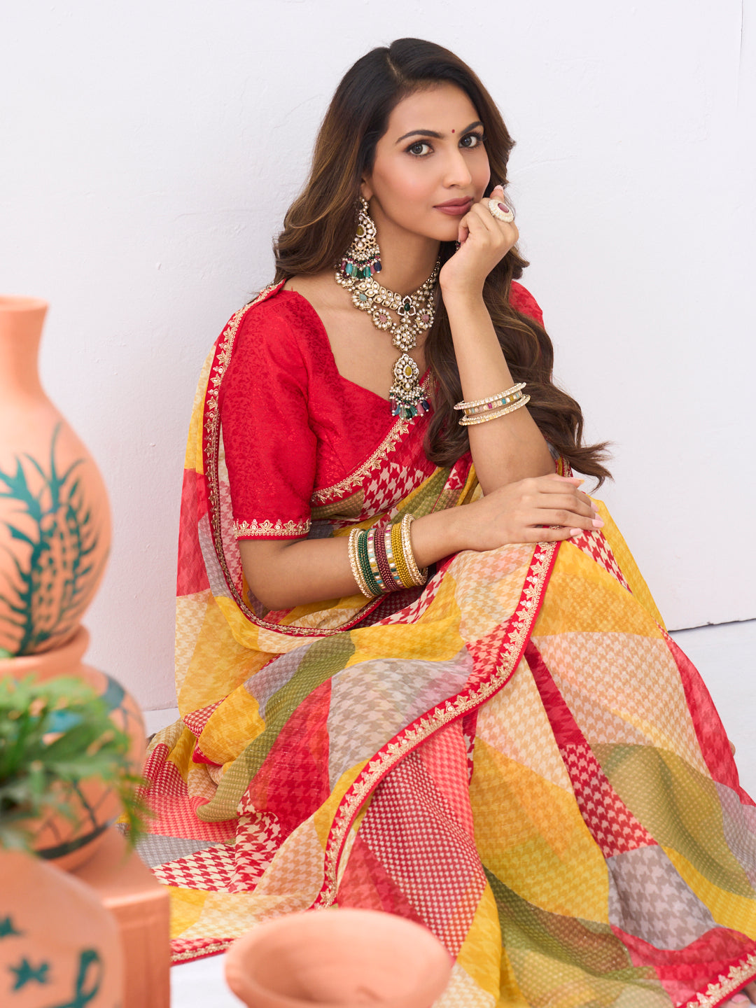 Laxmipati Ishita Multicolor Geometric Printed Chiffon Saree