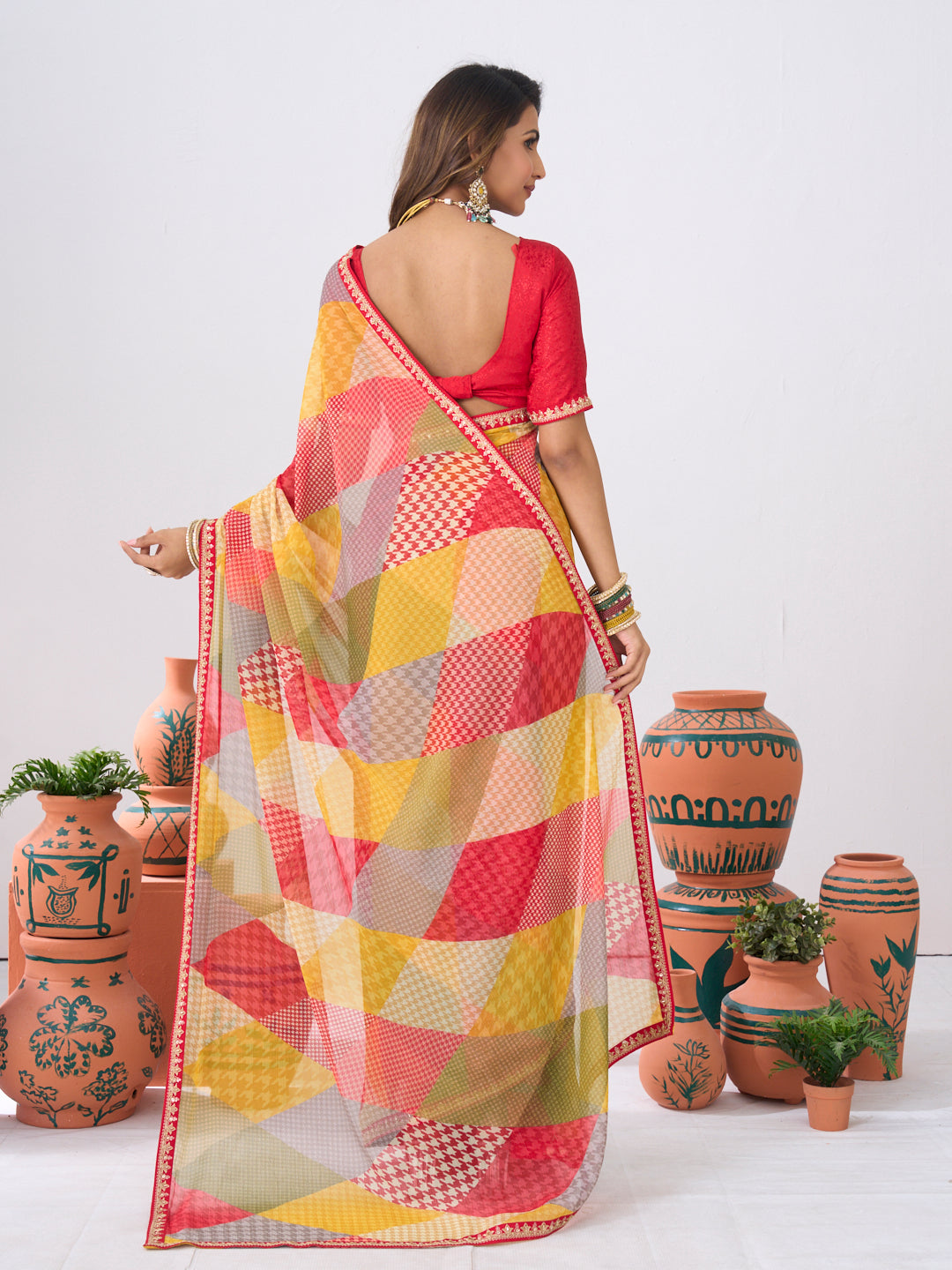 Laxmipati Ishita Multicolor Geometric Printed Chiffon Saree