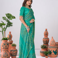 Laxmipati Ishita Teal Blue Geometric Printed Chiffon Saree