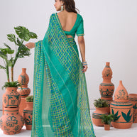 Laxmipati Ishita Teal Blue Geometric Printed Chiffon Saree