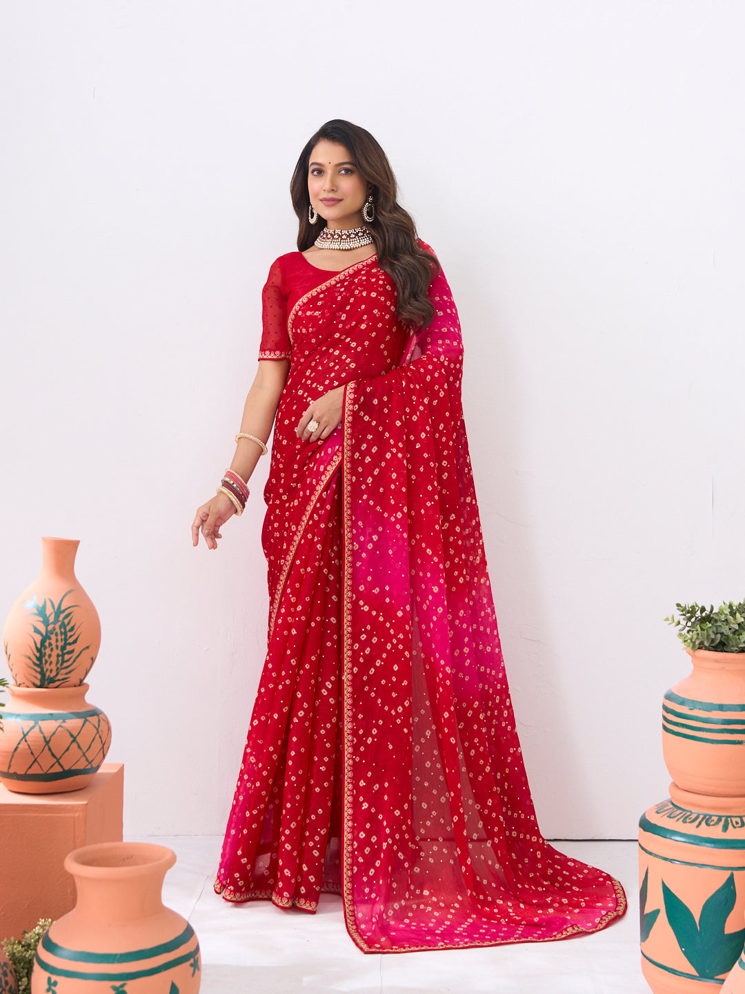 Laxmipati Ishita Red Bandhani Printed Silk Saree