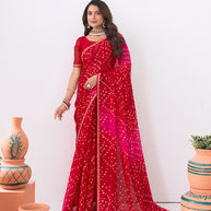 Laxmipati Ishita Red Bandhani Printed Silk Saree