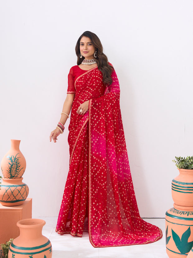 Laxmipati Ishita Red Bandhani Printed Silk Saree