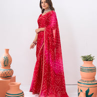 Laxmipati Ishita Red Bandhani Printed Silk Saree