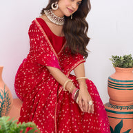 Laxmipati Ishita Red Bandhani Printed Silk Saree