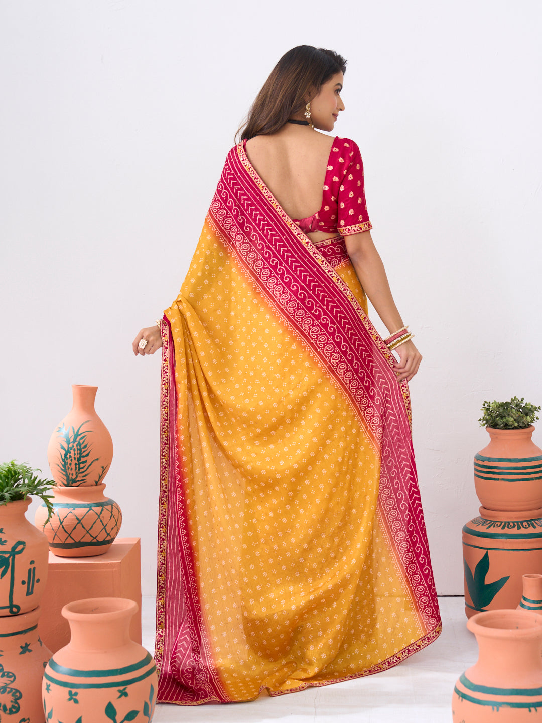 Laxmipati Ishita Mustard Floral Printed Silk Saree