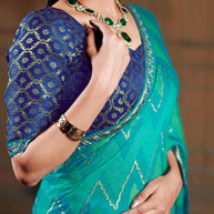 Laxmipati Ishita Teal Blue Chevron Printed Chiffon Saree