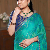 Laxmipati Ishita Teal Blue Chevron Printed Chiffon Saree