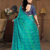 Laxmipati Ishita Teal Blue Chevron Printed Chiffon Saree