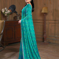 Laxmipati Ishita Teal Blue Chevron Printed Chiffon Saree