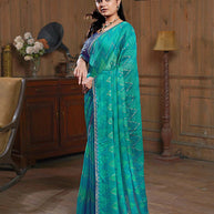 Laxmipati Ishita Teal Blue Chevron Printed Chiffon Saree