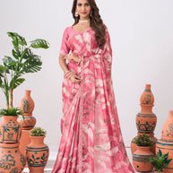 Laxmipati Ishita Pink Floral Printed Silk Saree