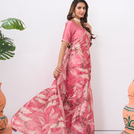 Laxmipati Ishita Pink Floral Printed Silk Saree