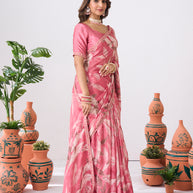 Laxmipati Ishita Pink Floral Printed Silk Saree