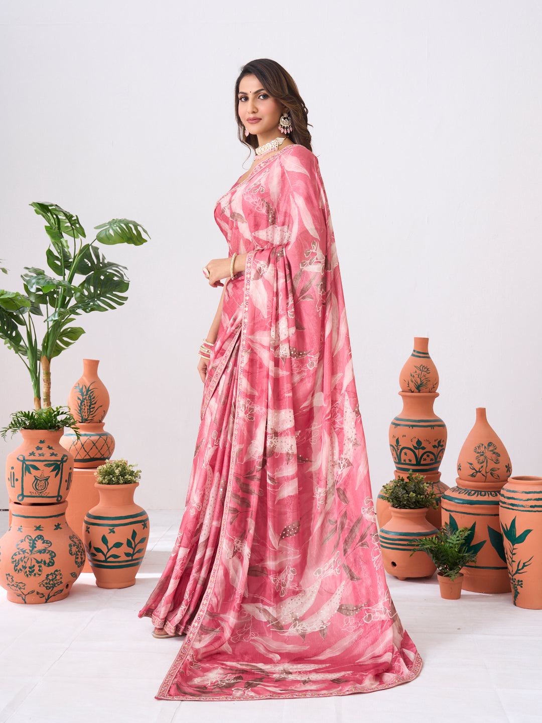 Laxmipati Ishita Pink Floral Printed Silk Saree