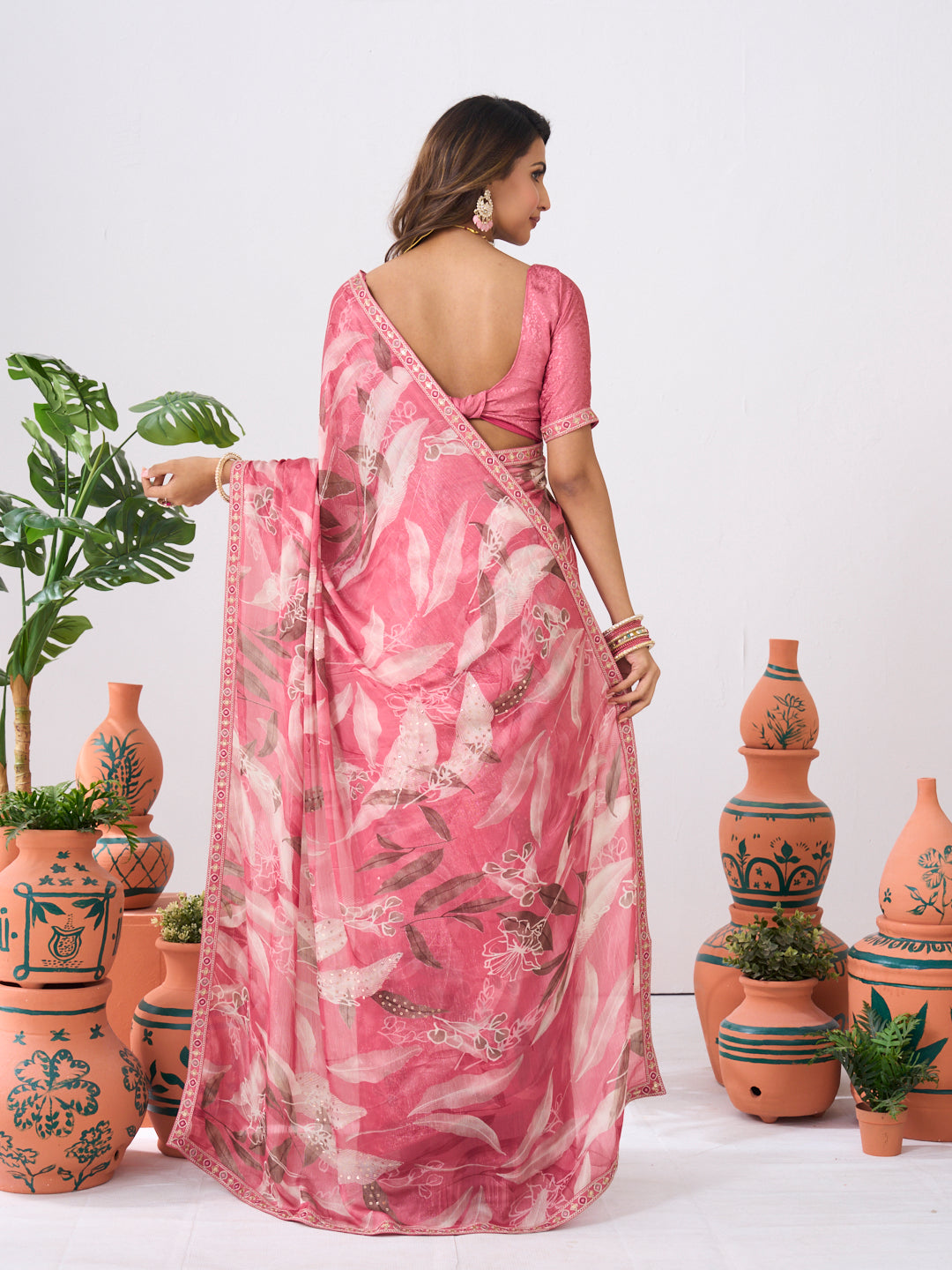 Laxmipati Ishita Pink Floral Printed Silk Saree