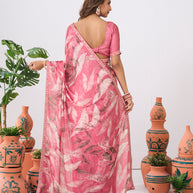 Laxmipati Ishita Pink Floral Printed Silk Saree
