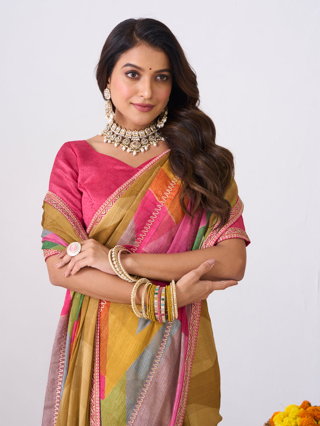 Laxmipati Ishita Multicolor Abstract Printed Chiffon Saree