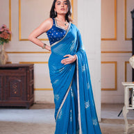 Laxmipati Ishita Blue Geometric Printed Georgette Saree