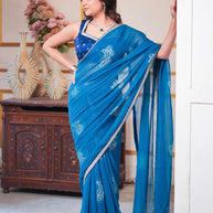Laxmipati Ishita Blue Geometric Printed Georgette Saree